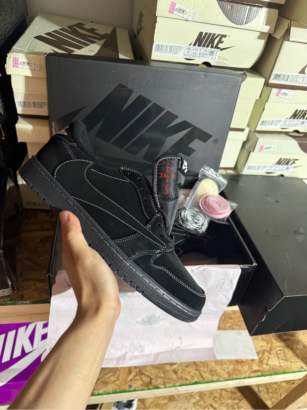 Air Jordan 1 Retro Travis Scott Black Phantom Low-Top Suede Sneaker